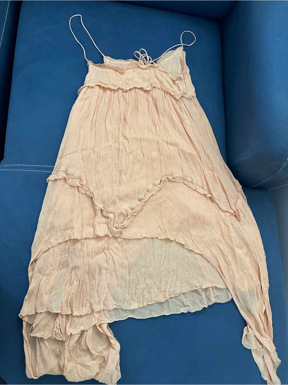 Zara Asymmetrical Handkerchief Hem Spaghetti Strap Dress in Peach - Picture 7 of 8